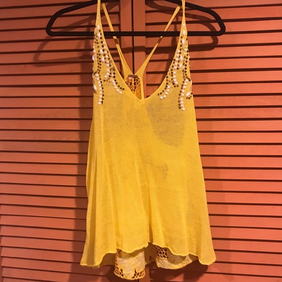 Yellow free people halter tank top - Picture 1 of 3